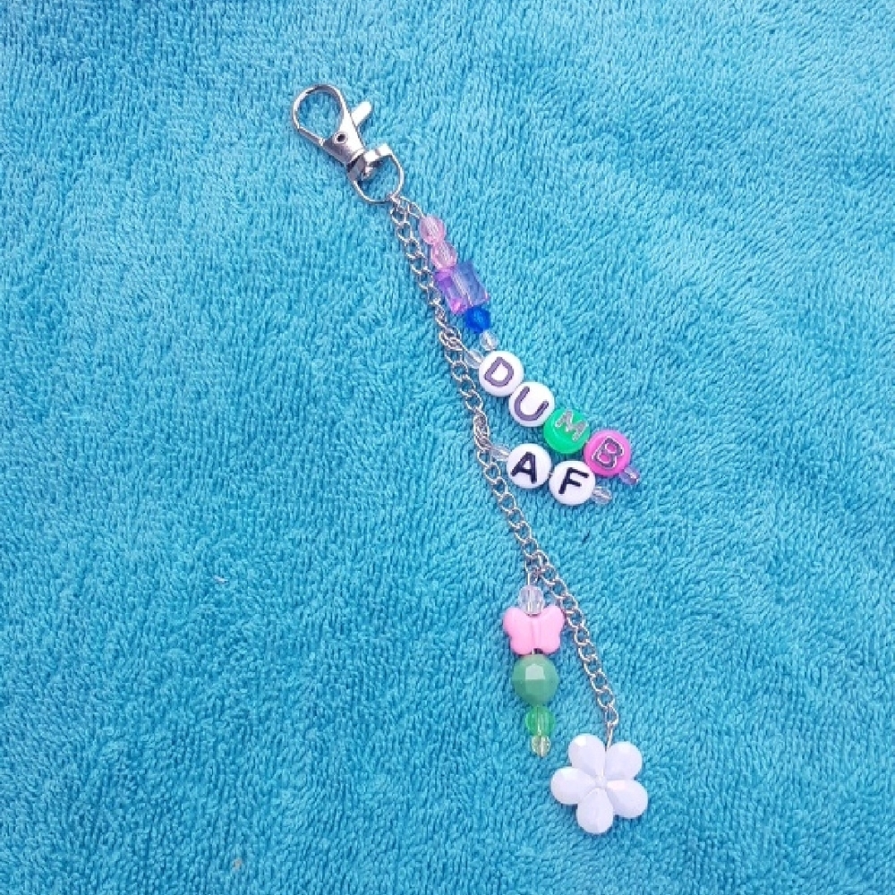 Patch & Roam Cute but Rude 'Dumb AF' beaded purse or key charm colorful playful